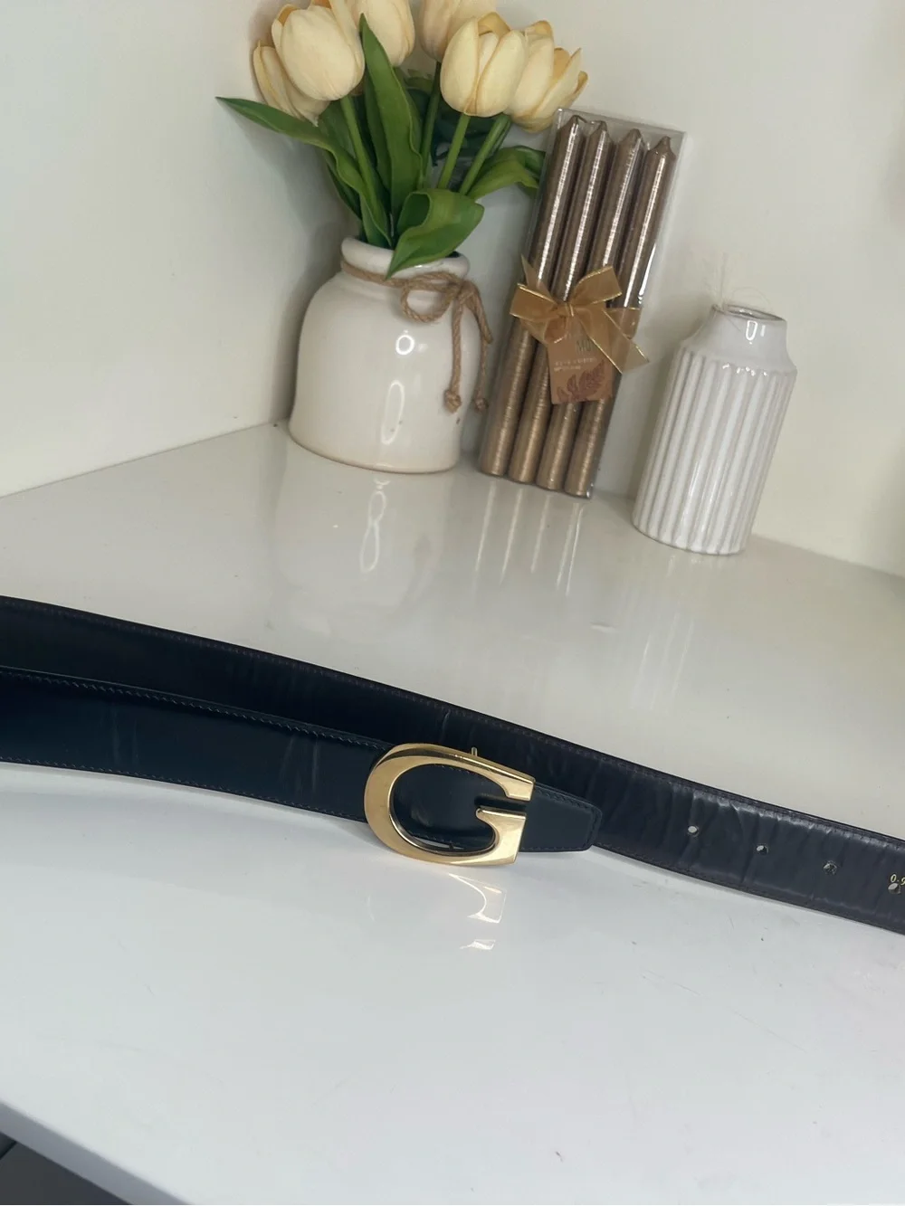 Gucci Black Leather Belt with Gold G Buckle